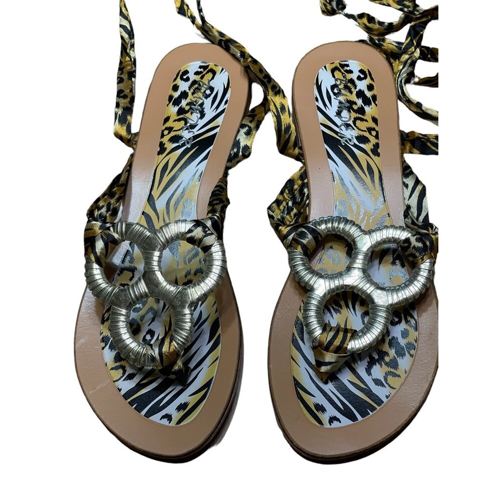 BUMPER.Women gladiator print‎ animal fabric strap sandals size 8 - Picture 8 of 12